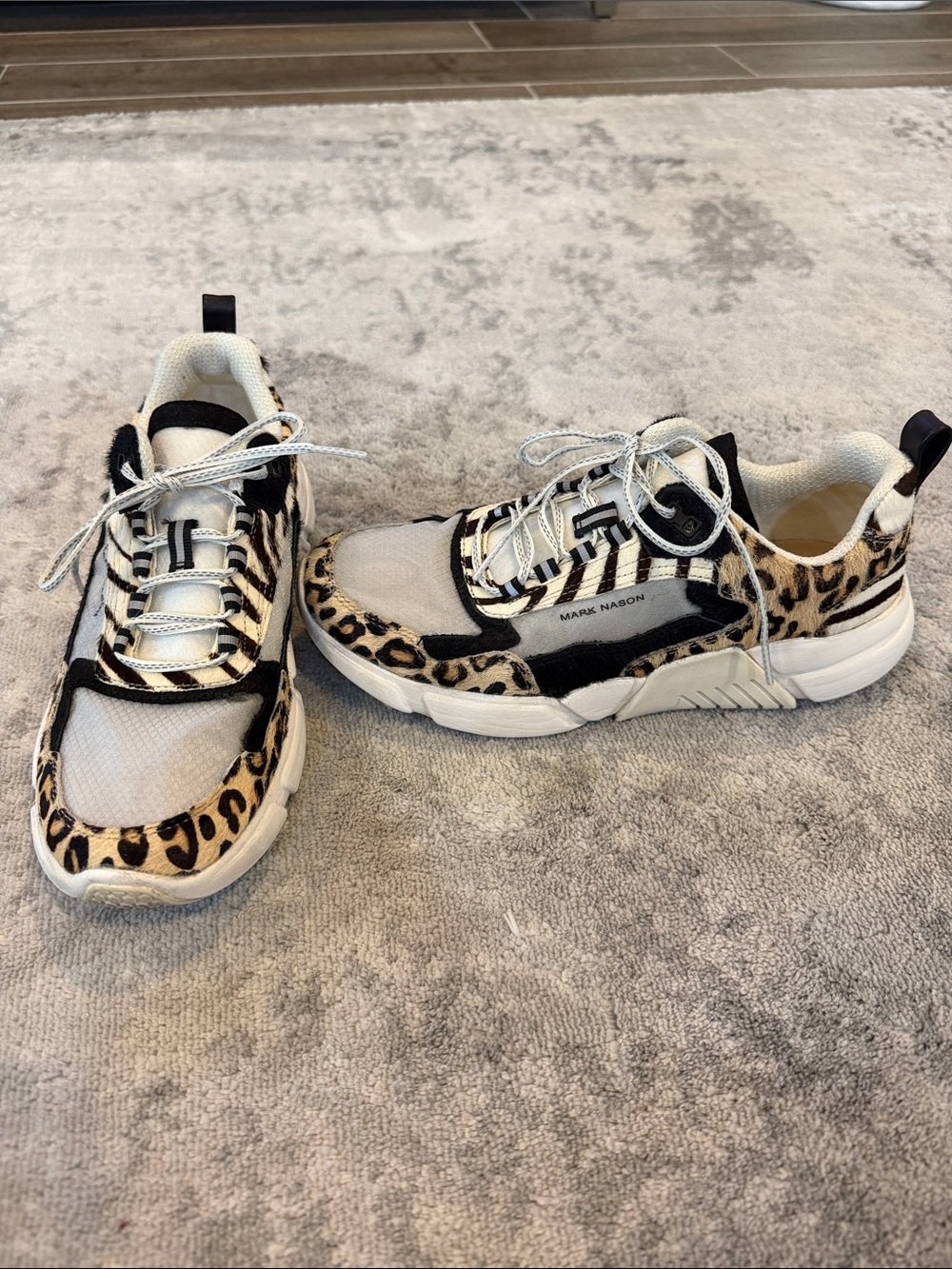 Mark Nason Kids Leopard Accent Sneakers - Beige, Black, Brown